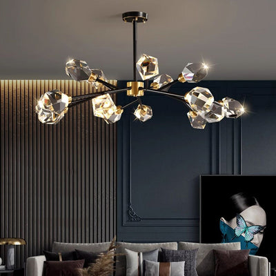 Modern Luxury Round Polygonal Copper Crystal 6/9/12/15/18 Light Chandelier For Living Room