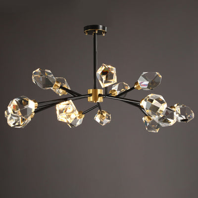 Modern Luxury Round Polygonal Copper Crystal 6/9/12/15/18 Light Chandelier For Living Room