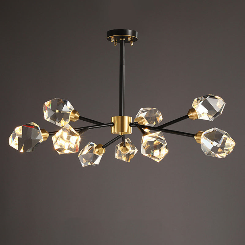 Modern Luxury Round Polygonal Copper Crystal 6/9/12/15/18 Light Chandelier For Living Room