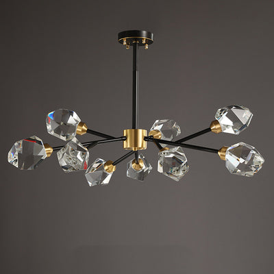 Modern Luxury Round Polygonal Copper Crystal 6/9/12/15/18 Light Chandelier For Living Room