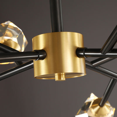 Modern Luxury Round Polygonal Copper Crystal 6/9/12/15/18 Light Chandelier For Living Room