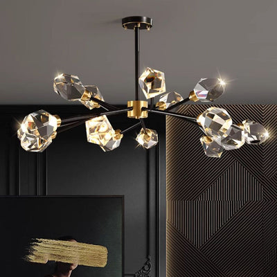 Modern Luxury Round Polygonal Copper Crystal 6/9/12/15/18 Light Chandelier For Living Room