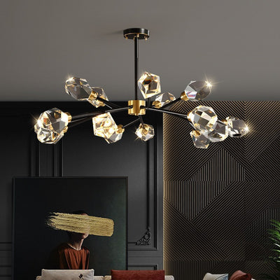 Modern Luxury Round Polygonal Copper Crystal 6/9/12/15/18 Light Chandelier For Living Room