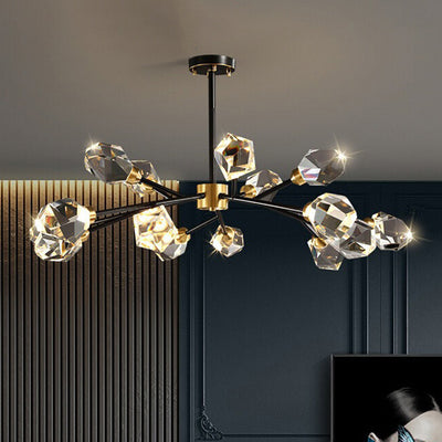 Modern Luxury Round Polygonal Copper Crystal 6/9/12/15/18 Light Chandelier For Living Room