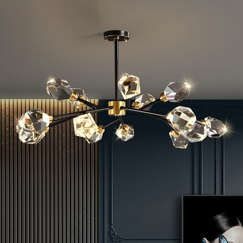 Modern Luxury Round Polygonal Copper Crystal 6/9/12/15/18 Light Chandelier For Living Room