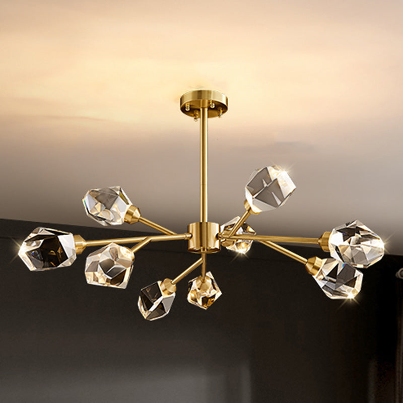 Modern Luxury Round Polygonal Copper Crystal 6/9/12/15/18 Light Chandelier For Living Room