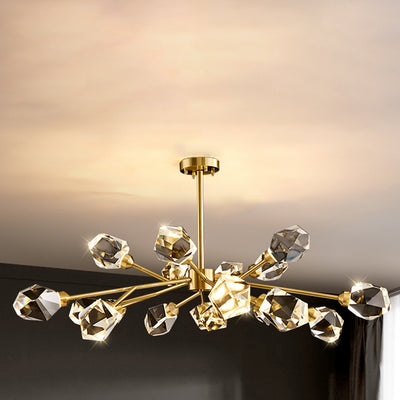 Modern Luxury Round Polygonal Copper Crystal 6/9/12/15/18 Light Chandelier For Living Room