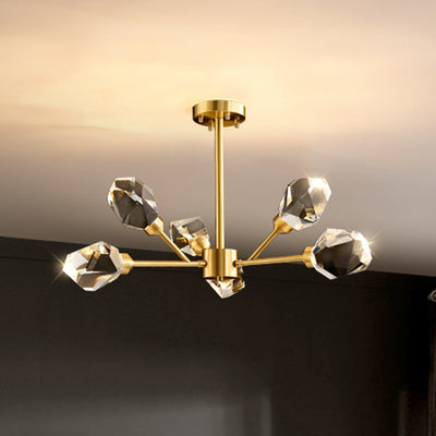 Modern Luxury Round Polygonal Copper Crystal 6/9/12/15/18 Light Chandelier For Living Room