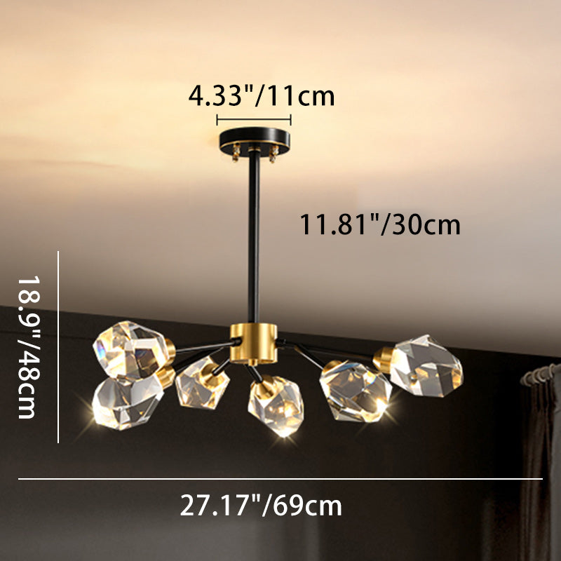 Modern Luxury Round Polygonal Copper Crystal 6/9/12/15/18 Light Chandelier For Living Room