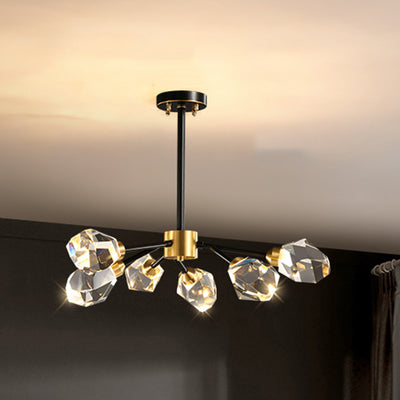 Modern Luxury Round Polygonal Copper Crystal 6/9/12/15/18 Light Chandelier For Living Room