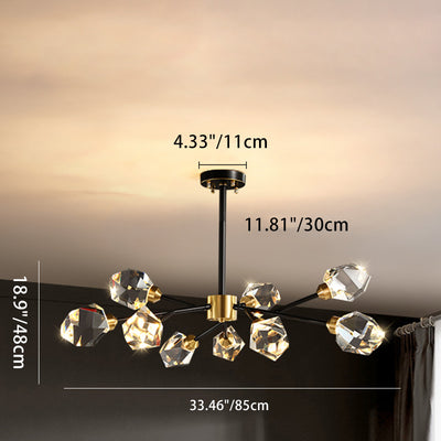 Modern Luxury Round Polygonal Copper Crystal 6/9/12/15/18 Light Chandelier For Living Room