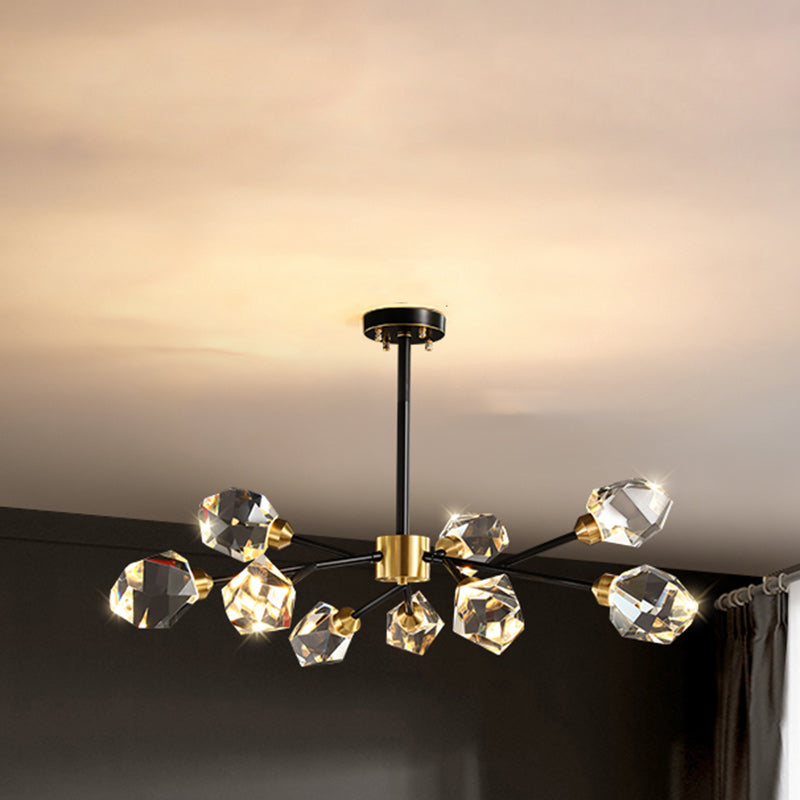 Modern Luxury Round Polygonal Copper Crystal 6/9/12/15/18 Light Chandelier For Living Room