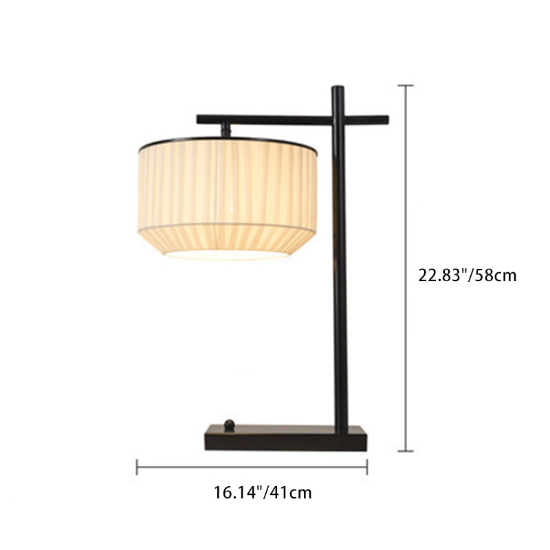 Modern Minimalist Round Cylinder Iron Fabric 1-Light Table Lamp For Bedroom