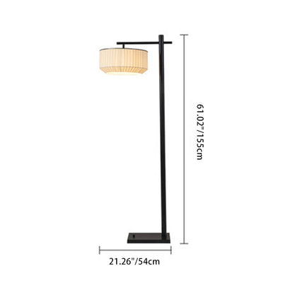 Modern Minimalist Round Cylinder Iron Fabric 1-Light Standing Floor Lamp For Bedroom