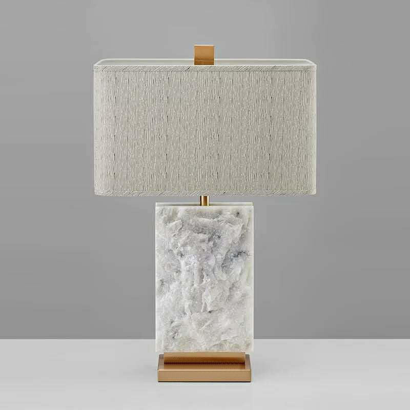 Modern Minimalist Rectangle Iron Marble Fabric 1-Light Table Lamp For Bedroom