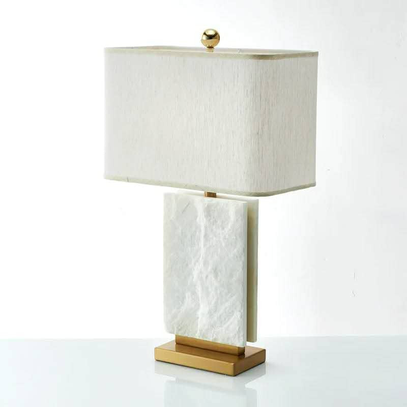 Modern Minimalist Rectangle Iron Marble Fabric 1-Light Table Lamp For Bedroom