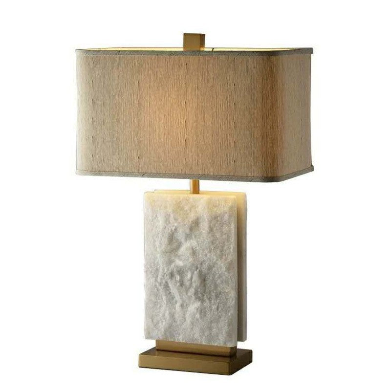 Modern Minimalist Rectangle Iron Marble Fabric 1-Light Table Lamp For Bedroom