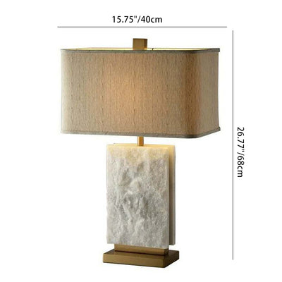 Modern Minimalist Rectangle Iron Marble Fabric 1-Light Table Lamp For Bedroom