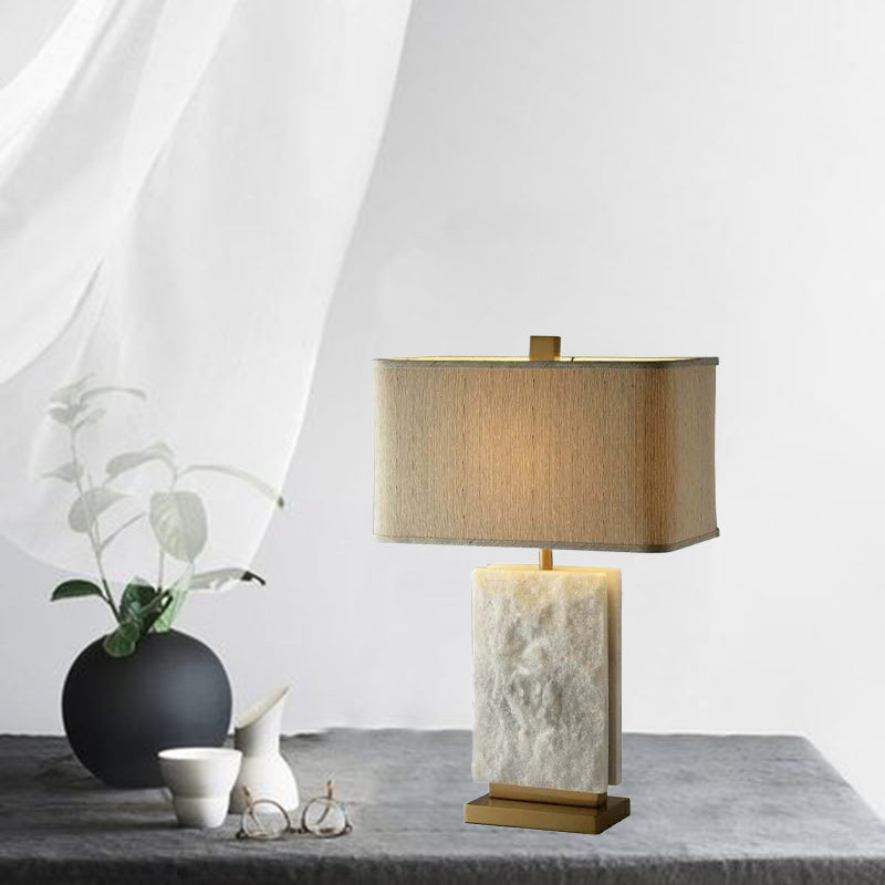 Modern Minimalist Rectangle Iron Marble Fabric 1-Light Table Lamp For Bedroom