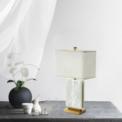 Modern Minimalist Rectangle Iron Marble Fabric 1-Light Table Lamp For Bedroom