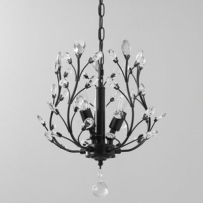 Traditional French Branch Dome Iron Crystal 3-Light Chandelier For Bedroom