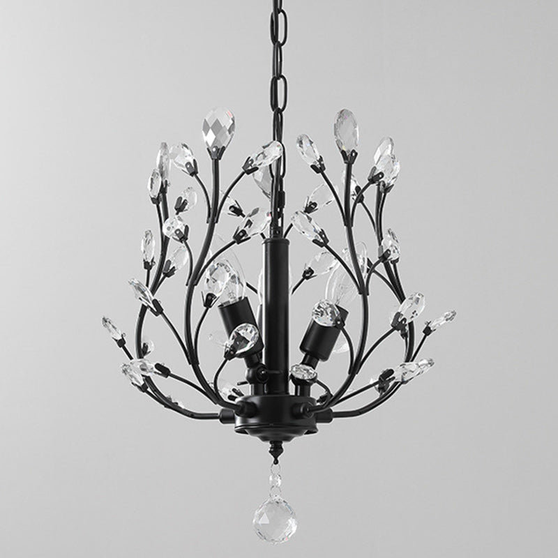 Traditional French Branch Dome Iron Crystal 3-Light Chandelier For Bedroom