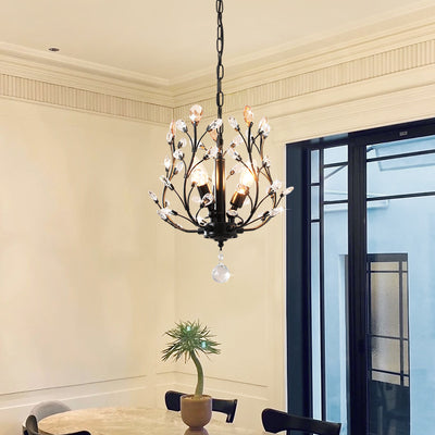 Traditional French Branch Dome Iron Crystal 3-Light Chandelier For Bedroom