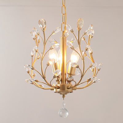 Traditional French Branch Dome Iron Crystal 3-Light Chandelier For Bedroom