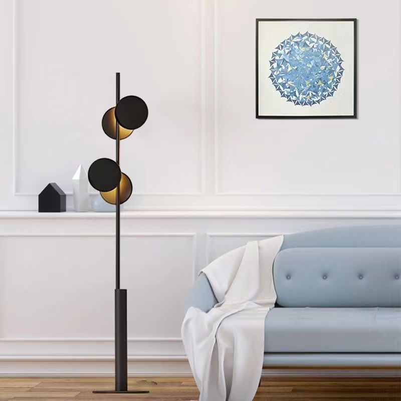 Contemporary Scandinavian Round Linear Iron LED Standing Floor Lamp For Living Room