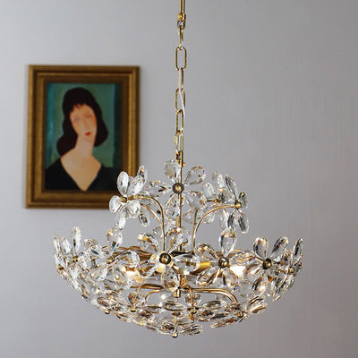 Traditional French Round Floral Copper Crystal 6/8 Light Chandelier For Bedroom