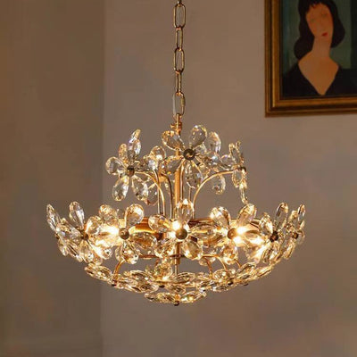 Traditional French Round Floral Copper Crystal 6/8 Light Chandelier For Bedroom