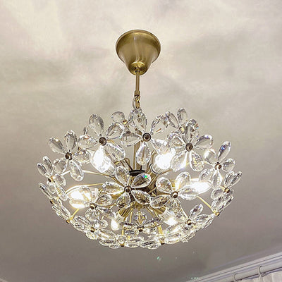 Traditional French Round Floral Copper Crystal 6/8 Light Chandelier For Bedroom