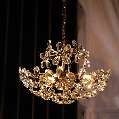 Traditional French Round Floral Copper Crystal 6/8 Light Chandelier For Bedroom