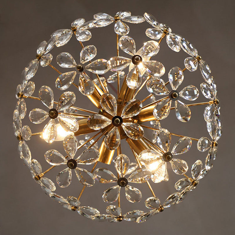 Traditional French Round Floral Copper Crystal 6/8 Light Chandelier For Bedroom