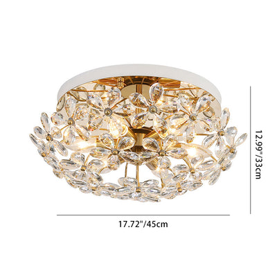 Traditional French Round Floral Dome Copper Crystal 6/8 Light Semi-Flush Mount Ceiling Light For Bedroom