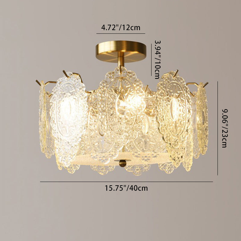 Traditional French Cream Pearl Iron Glass 5/6 Light Semi-Flush Mount Ceiling Light For Bedroom