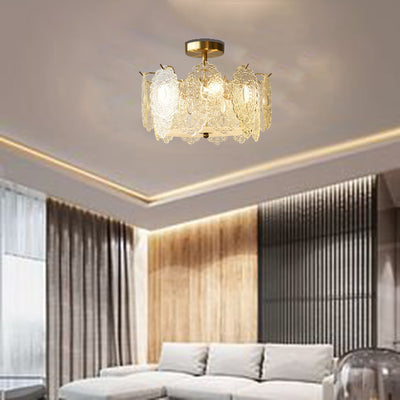 Traditional French Cream Pearl Iron Glass 5/6 Light Semi-Flush Mount Ceiling Light For Bedroom