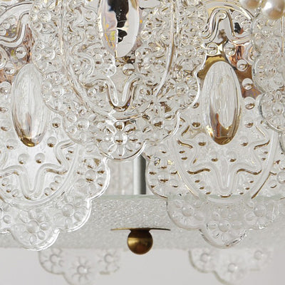 Traditional French Cream Pearl Iron Glass 5/6 Light Semi-Flush Mount Ceiling Light For Bedroom