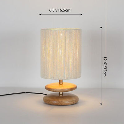 Moderne Mid-Century Runde Zylindrische Esche Holz Papier Seil Hardware 1-Licht Tisch Lampe Für Schlafzimmer 