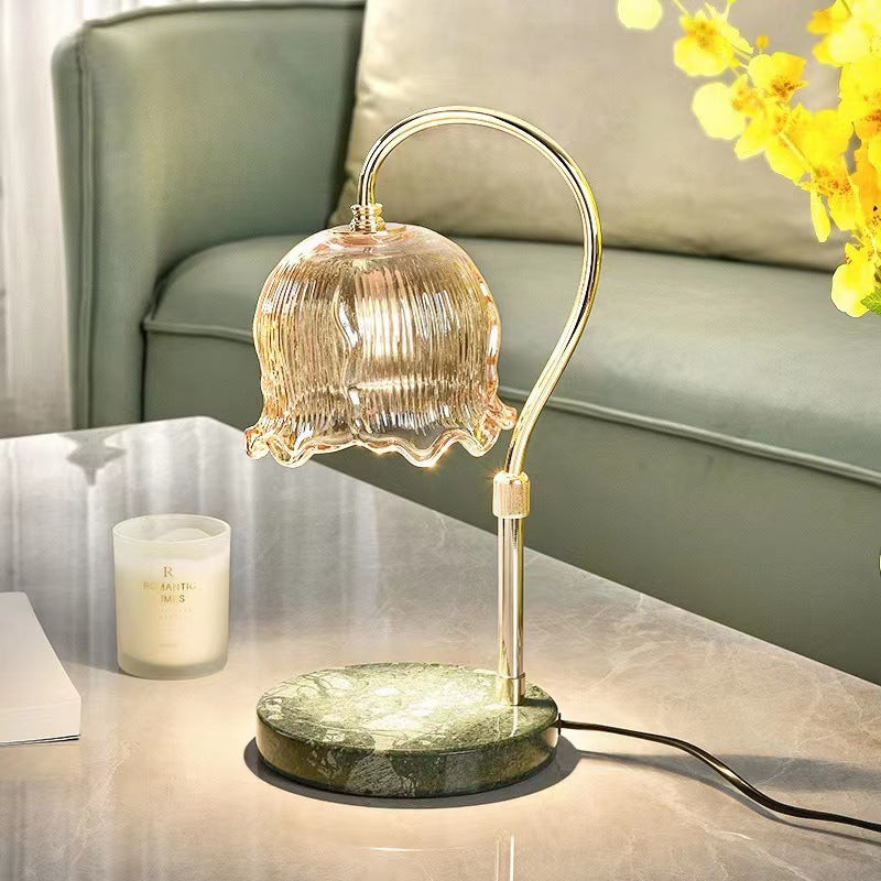 Moderne Art Deco Hebe Blume Runde Marmor Eisen Glas 2-Licht Schmelzen Wachs Tisch Lampe Für Schlafzimmer 