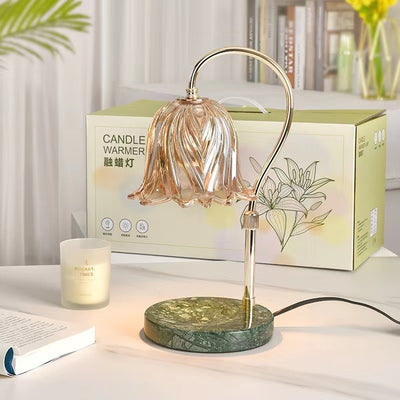 Moderne Art Deco Hebe Blume Runde Marmor Eisen Glas 2-Licht Schmelzen Wachs Tisch Lampe Für Schlafzimmer 