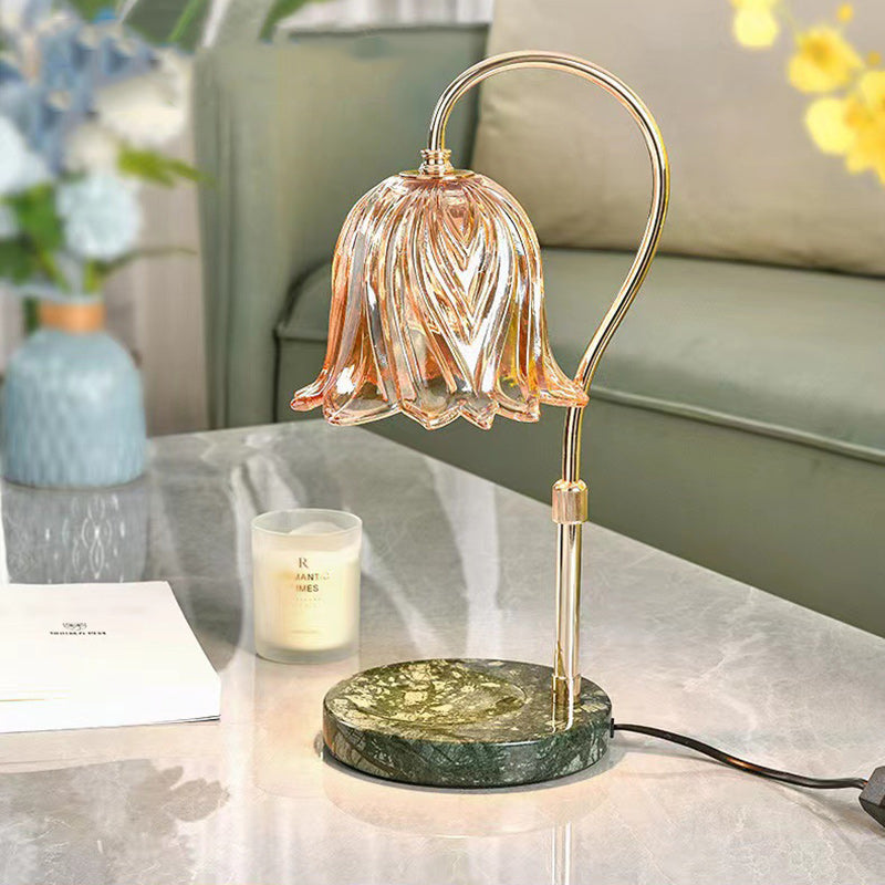 Moderne Art Deco Hebe Blume Runde Marmor Eisen Glas 2-Licht Schmelzen Wachs Tisch Lampe Für Schlafzimmer 