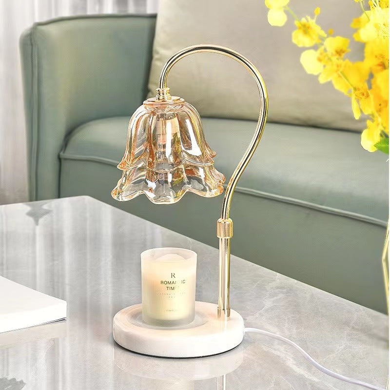 Moderne Art Deco Hebe Blume Runde Marmor Eisen Glas 2-Licht Schmelzen Wachs Tisch Lampe Für Schlafzimmer 