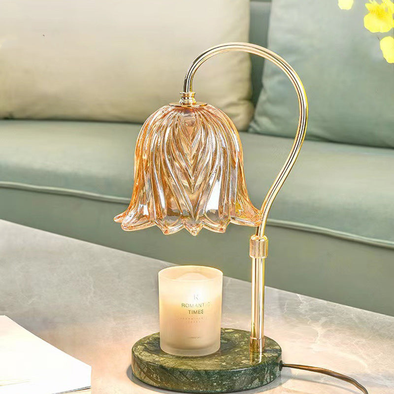 Moderne Art Deco Hebe Blume Runde Marmor Eisen Glas 2-Licht Schmelzen Wachs Tisch Lampe Für Schlafzimmer 