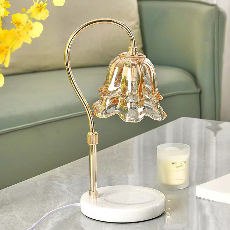 Moderne Art Deco Hebe Blume Runde Marmor Eisen Glas 2-Licht Schmelzen Wachs Tisch Lampe Für Schlafzimmer 