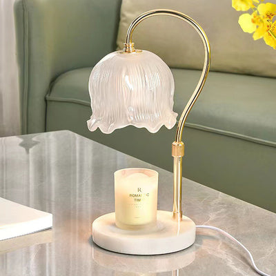 Moderne Art Deco Hebe Blume Runde Marmor Eisen Glas 2-Licht Schmelzen Wachs Tisch Lampe Für Schlafzimmer 