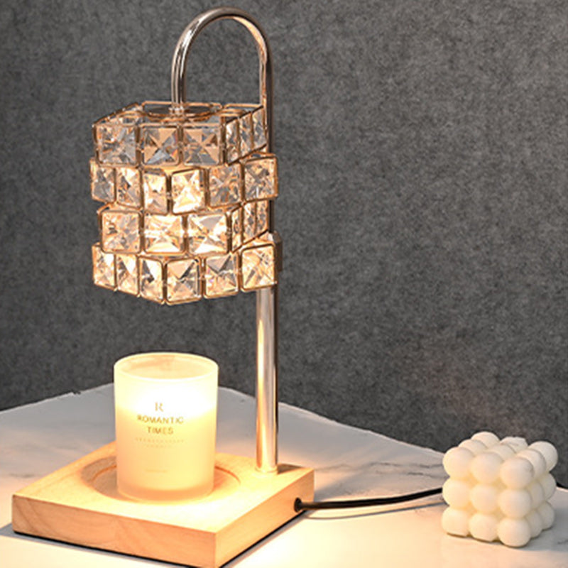 Moderne Luxus Zauberwürfel Diamant Holz Hardware Glas 1-Licht Schmelzwachs Tischlampe für Schlafzimmer 