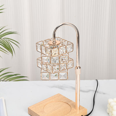 Moderne Luxus Zauberwürfel Diamant Holz Hardware Glas 1-Licht Schmelzwachs Tischlampe für Schlafzimmer 