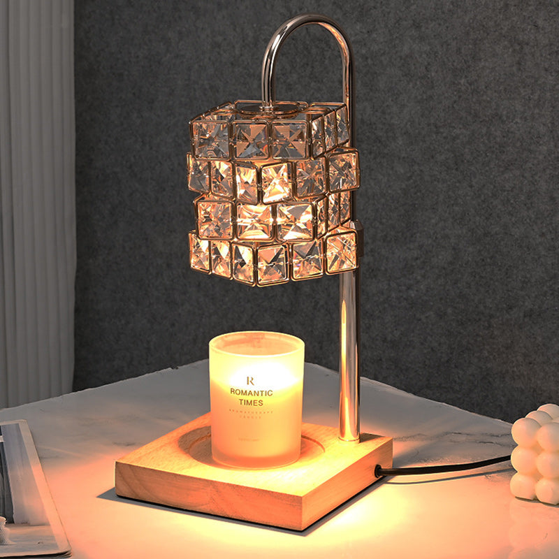 Moderne Luxus Zauberwürfel Diamant Holz Hardware Glas 1-Licht Schmelzwachs Tischlampe für Schlafzimmer 