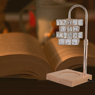 Moderne Luxus Zauberwürfel Diamant Holz Hardware Glas 1-Licht Schmelzwachs Tischlampe für Schlafzimmer 